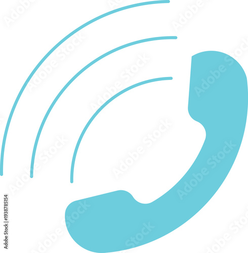 Cyan telephone receiver with curved lines blue