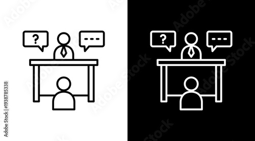Job Interview Desk Outline White Icon Set Design