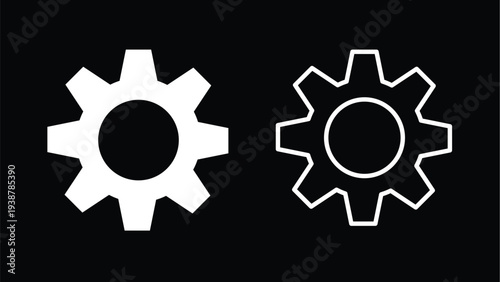 Two white gear on black background