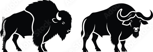 Two stylized black dog silhouettes side by side