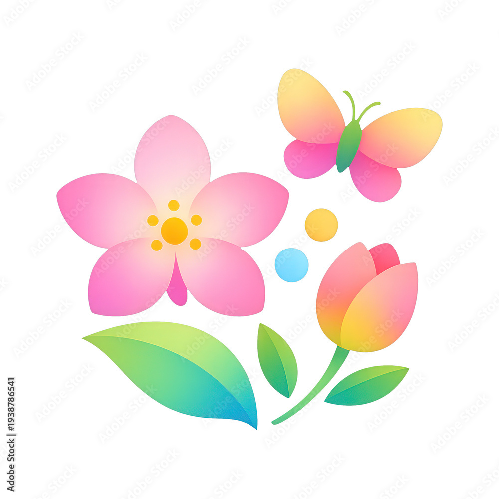 Naklejka premium PNG Colorful floral and butterfly illustration.
