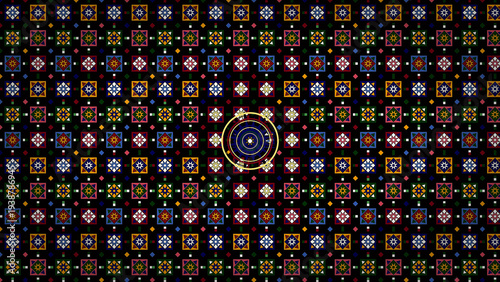 Intricate Islamic Geometric Tile Pattern with Floral Motif and Gold Accents