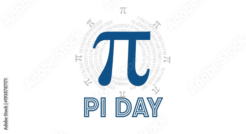 Illustration of Pi Day logo with mathematical symbols and blue pi symbol on a white background, conveying mathematics awareness and STEM education.