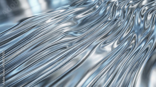 Liquid silver chrome texture background with fluid metallic reflections, futuristic premium surface perfect for automotive brand technology company or high-end product design