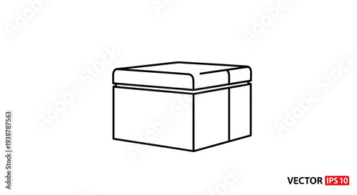 Minimalist line art vector illustration of a modern storage ottoman or padded footstool design