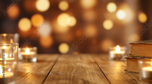 Warm candlelit amber bokeh background with blurred golden light spots, cozy intimate surface ideal for restaurant brand hospitality or premium lifestyle design