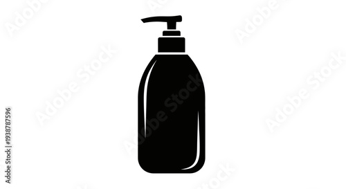 Sleek minimalist black silhouette icon of a versatile pump bottle for hygiene and cosmetic liquids