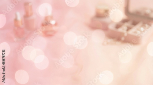 Soft pastel pink blurred bokeh background with out-of-focus light circles, dreamy romantic surface ideal for beauty brand product photography or feminine business backdrop