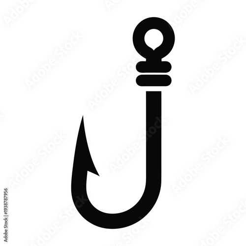 Black fishing hook icon on white background