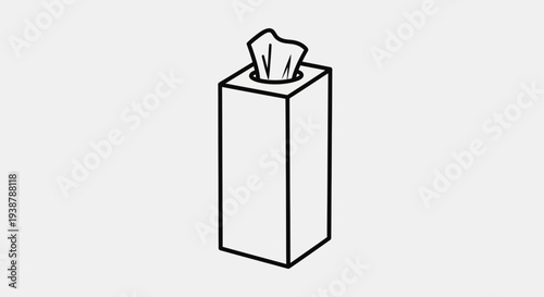 Minimalist black and white line art illustration of a tall rectangular tissue box icon isolated on