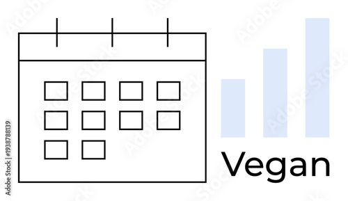 Vegan diet. Vegan planning through a calendar and growth chart trends and improvements. Vegan focus for health, food trends, habits, and lifestyle tracking