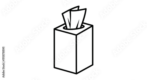 Minimalist line art icon of a modern rectangular tissue box displaying fresh tissues ready for use