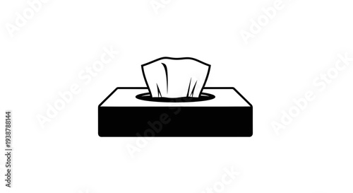 Minimalist black and white graphic icon representing a box of soft facial tissues for everyday use