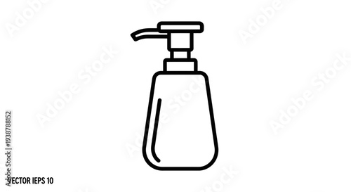 Minimalist line art vector icon of a pump dispenser bottle for hygiene or personal care products