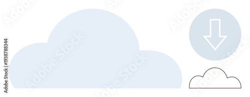 Data backup, online file storage, cloud computing, digital downloads, web hosting, data transfer. A cloud silhouette paired with a download arrow. Data backup and online file storage concept