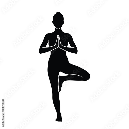 Woman in yoga pose silhouette standing on one leg