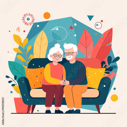 Elderly Couple Sitting Together on Sofa 2.