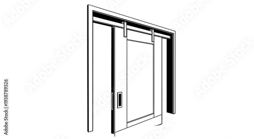 Modern sliding barn door with exposed hardware system, an interior architectural element