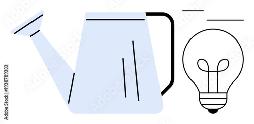 Creativity concept. A minimal graphic of a watering can and lightbulb creativity in nurturing ideas and growth. Creativity in innovation, design, and sustainability. Perfect for inspirational