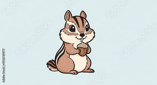 Adorable cartoon chipmunk holding a nut in its paws.