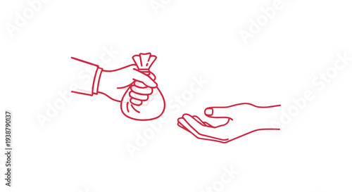 Vector illustration of one hand giving money to another