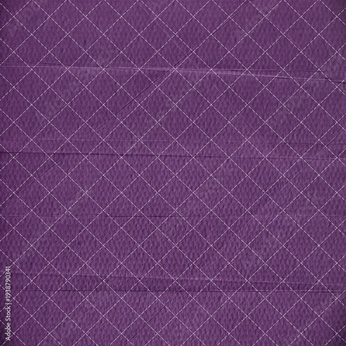Purple diamond grid seamless pattern with stitched line effect and textured paper. Modern geometric background perfect for fabric, wallpaper and graphic design.