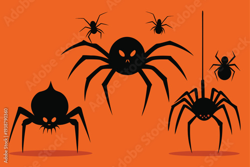 spider crawling silhouette set   halloween style  .eps
