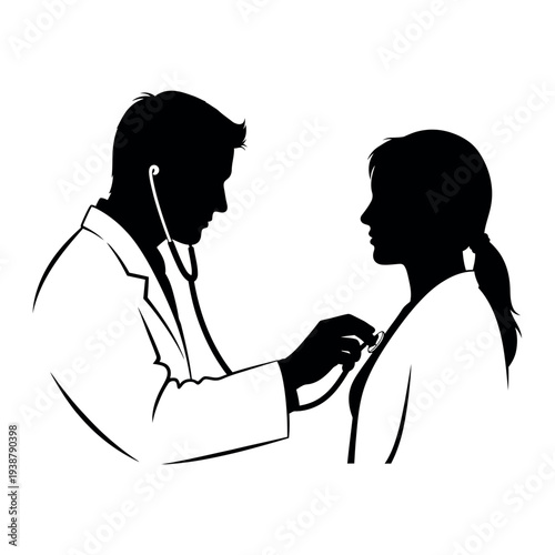 Doctor examining patient with stethoscope silhouette 1.