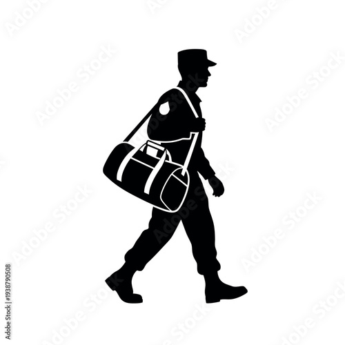 Silhouette of a soldier walking with a duffel bag 2.