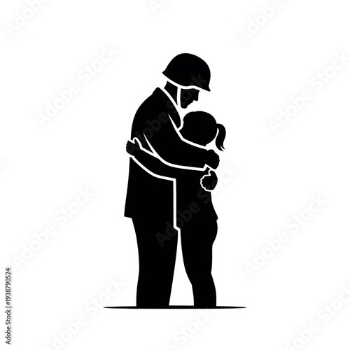 Soldier embracing child silhouette.