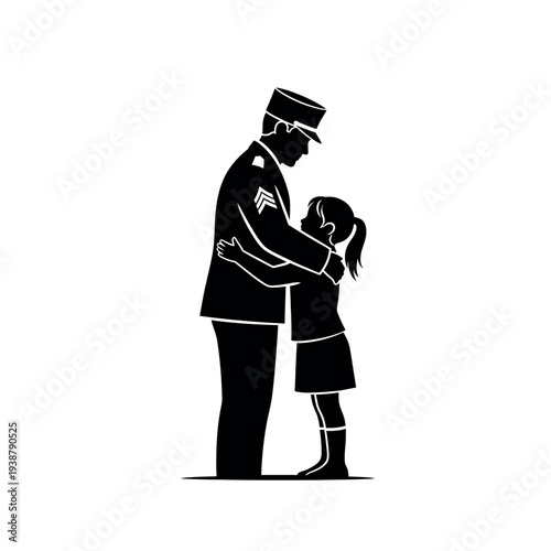 Soldier and Daughter Hugging Silhouette.