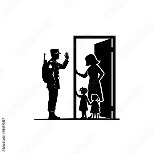 Soldier returning home to family silhouette.