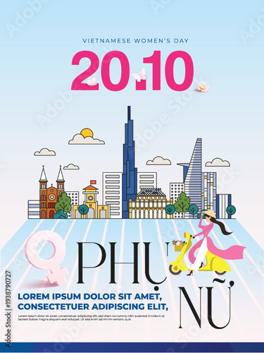 Vietnamese Womens Day Poster with Saigon City Skyline