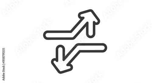 Abstract graphic illustration of two opposing arrows one pointing up and forward the other down and back symbolizing