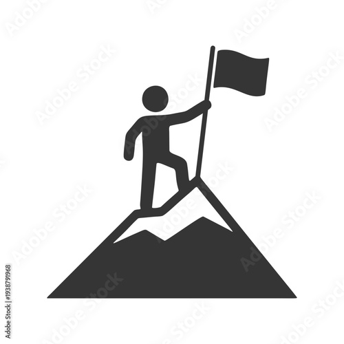 山の頂上に旗を立てる人物のシルエットアイコン