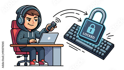Cybersecurity Expert Remotely Accessing Locked Digital System Illustration
