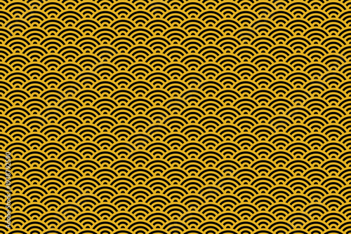 Luxurious gold seigaiha pattern background with Japanese traditional waves