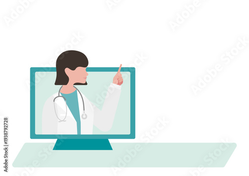 指差し女医のオンライン診療のベクターイラスト素材