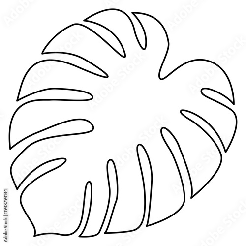 Outline of a Monstera Leaf: Minimalist Line Art of a Tropical Leaf, Perfect for Design and Decoration