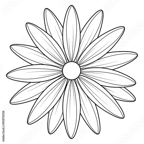 A simple drawing of a daisy with perfect symmetry, great for coloring or design