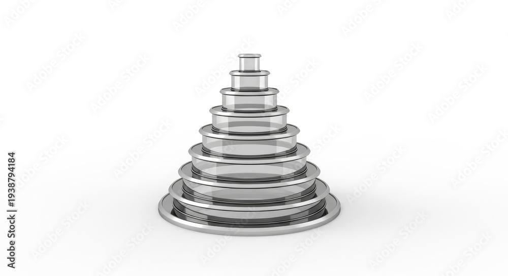 Fototapeta premium A stack of shiny metal washers in a neat and organized pile
