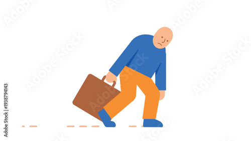 Overburdened Businessman Carrying Heavy Briefcase with Tired Expression Business Stress Concept