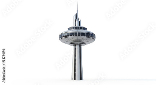 A sleek and modern skyscraper standing tall against a white background