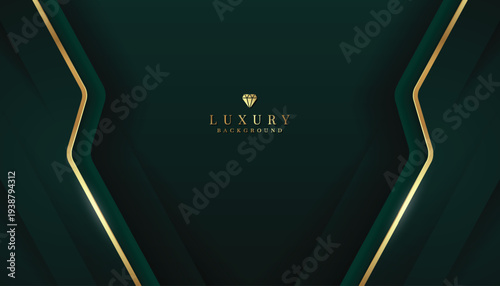A deep green luxury background features prominent golden V-shaped lines framing the bottom, suggesting elegance and upward momentum.