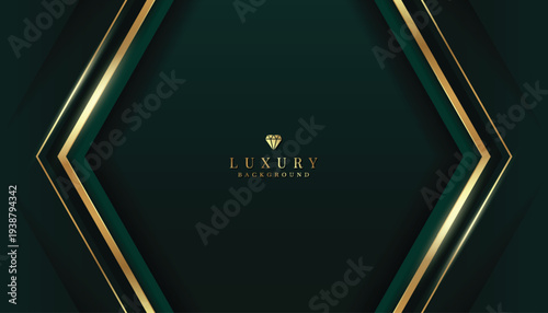 This elegant dark green background presents a prominent golden hexagonal frame with layered shadows, symbolizing luxury and success.