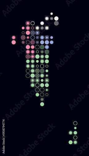 Bahrain, shape of the country build of colored cells. Digital style map of the Bahrain on dark background. Large size circle blocks. Beautiful vector illustration.