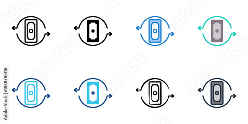 Transaction icons set multiple style collection. Editable stroke 
