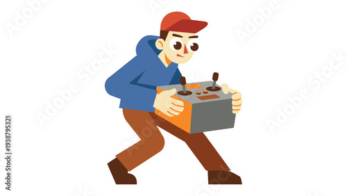 Young Man Controlling Remote Device with Joysticks for Hobby or Project