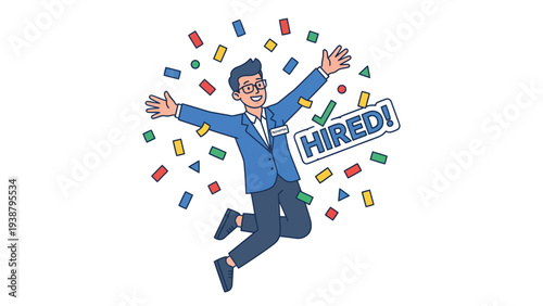 Excited Person Celebrating New Job Opportunity and Success with Confetti
