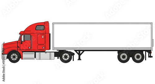 Red semi truck with trailer illustration.